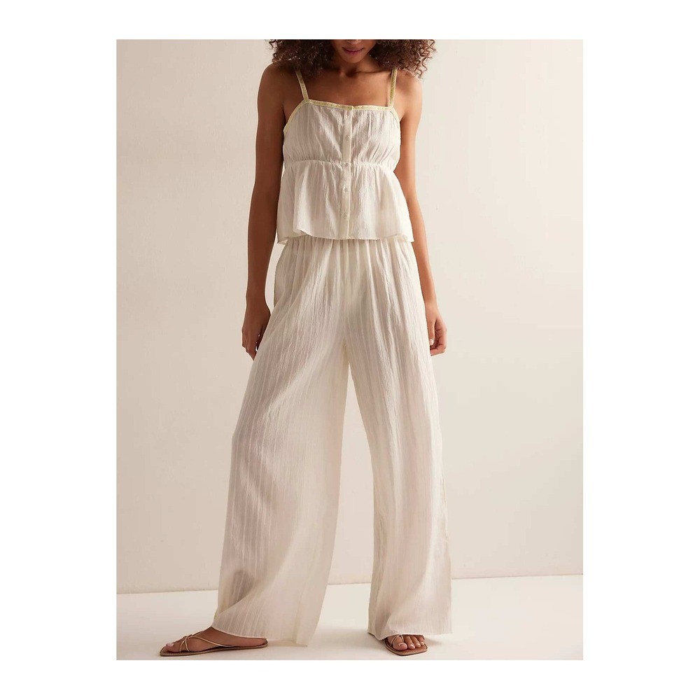 Free People Intimately In My Lane Cotton Gauze Cream Lounge Wide Leg Set M/L